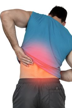 Digital composite of Highlighted back pain of fit man