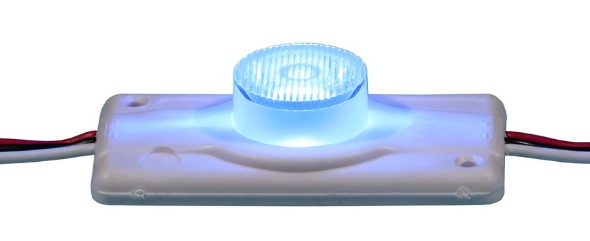 LED lighting module glowing with pale blue light