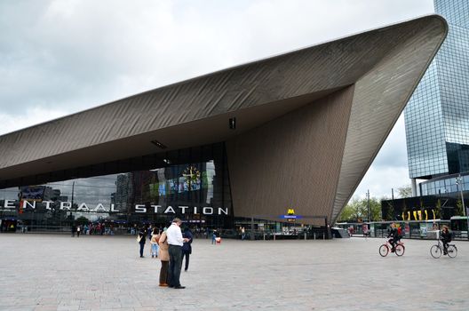 Rotterdam, Netherlands - May 9, 2015: Passengers at Rotterdam Central Station. on May 9, 2015. The station received an average of 110,000 passengers daily in 2007.