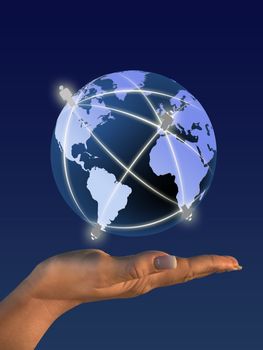 Globe on human hand. Communication concept illustration.