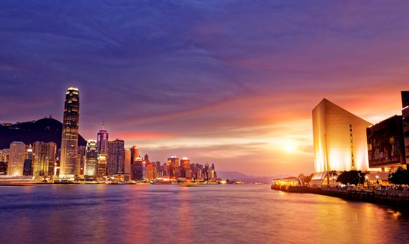 Beautiful HongKong cityscape at sunset, Hong kong city.