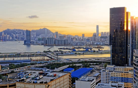 Hong Kong Sunset, View from kowloon bay downtown