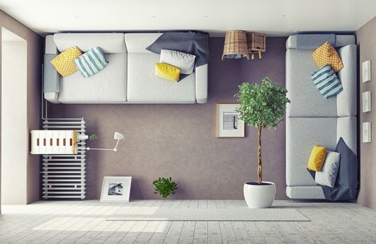 strange living room  interior. 3d design concept