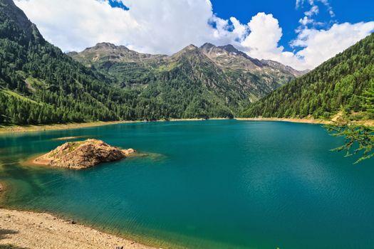 view of Pian Palu' lake in Pejo Valley, Trentino, Italy