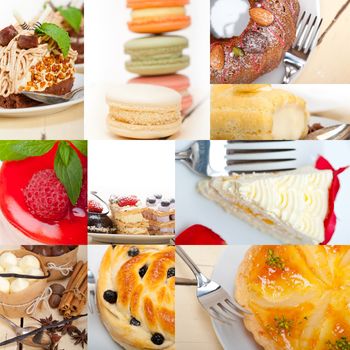 fresh colorful delicious homemade dessert cake selection composition collage 