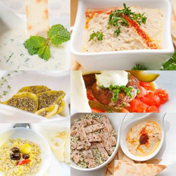 Arab middle eastern food collage collection on white frame