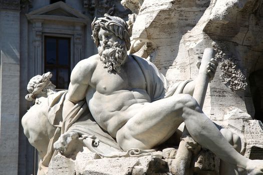 Fountain Zeus in Bernini's, dei Quattro Fiumi in the Piazza Navona in Rome, Italy