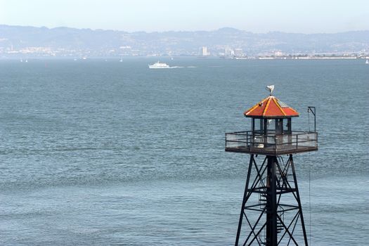 Old watchtower on Alcatraz island in San Francisco