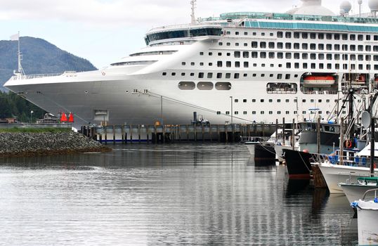 Big cruise ship docked in Ketchikan, Alaska