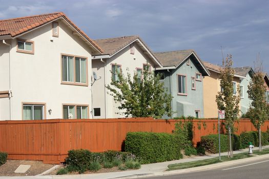 Row of new houses in suburban neighborhood