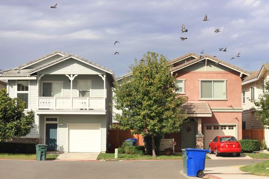 Standard houses in suburban neighborhood