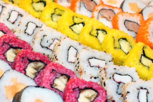 Close up of colorful sushi rolls