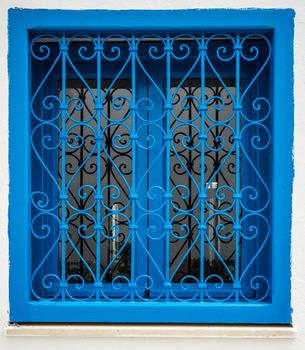 Traditional blue window from Sidi Bou Said in Tunisia