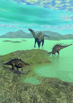 kentrosaurus and dicraeosaurus dinosaur  and hill