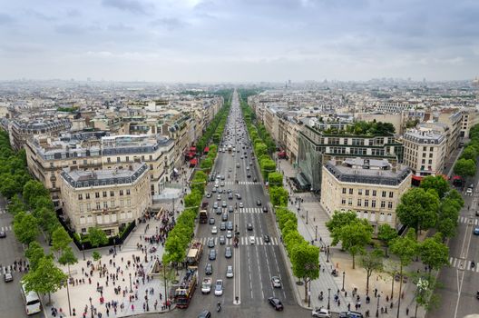 View of the Champs Elysees from the Arc de Triomphe in Paris, France