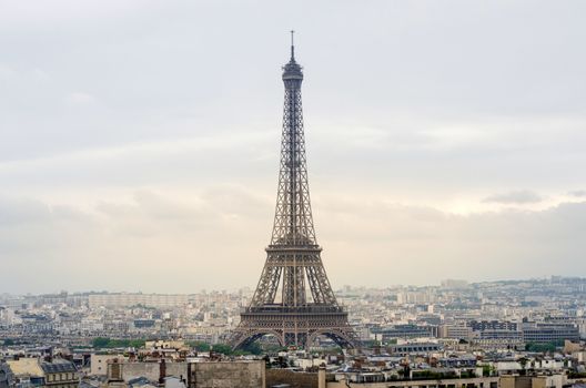 Eiffel Tower with Paris skyline at sunset, Paris, France