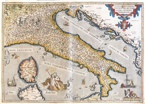 old map of Italy, with Corsica and Sardinia