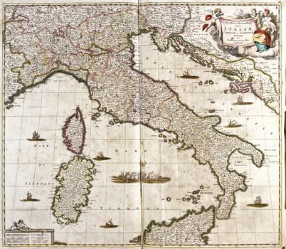 old map of Italy, with Corsica and Sardinia