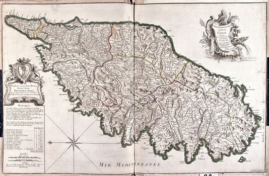 old map of Corsica, France