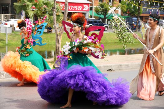 CHIANGMAI, THAILAND - FEBRUARY 2-2013 : Unidentified Thai people on the parade in ChiangMai Flower Festival 2013 at ChiangMai, Thailand.