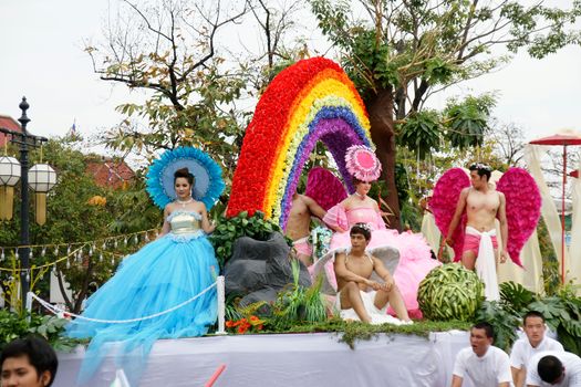 CHIANGMAI, THAILAND - FEBRUARY 2-2013 : Unidentified Thai people on the parade in ChiangMai Flower Festival 2013 at ChiangMai, Thailand.