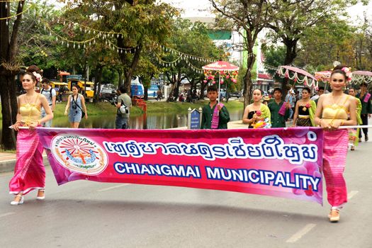 CHIANGMAI, THAILAND - FEBRUARY 2-2013 : Unidentified Thai people on the parade in ChiangMai Flower Festival 2013 at ChiangMai, Thailand.