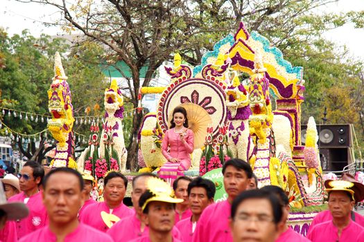 CHIANGMAI, THAILAND - FEBRUARY 2-2013 : Unidentified Thai people on the parade in ChiangMai Flower Festival 2013 at ChiangMai, Thailand.