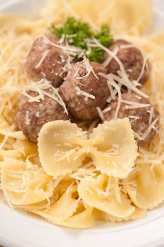 Pasta with meat balls and parmesan