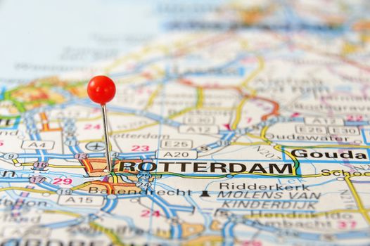 Travel destination rotterdam holland on the map.