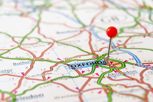 Travel destination Oxford UK on the map