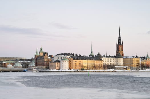 View over Riddarholmen in winter, Stockholm