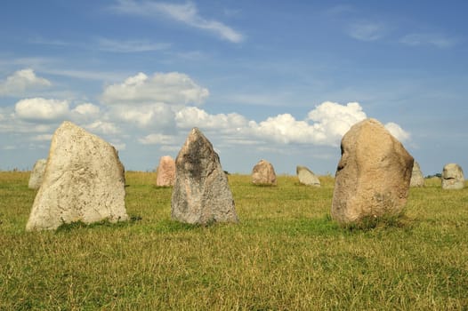 Over the small city Kaaseberga in the Southern part of Sweden stands this Stone Circle Ales Stenar (Ales Stones). The Archeologists can´t figure out wheather it is a Burial ground or the place have had some kind of religious function as a worshipping place.