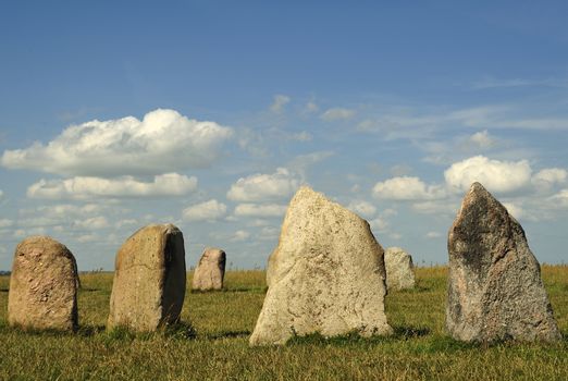 Over the small city Kaaseberga in the Southern part of Sweden stands this Stone Circle Ales Stenar (Ales Stones). The Archeologists can´t figure out wheather it is a Burial ground or the place have had some kind of religious function as a worshipping place.