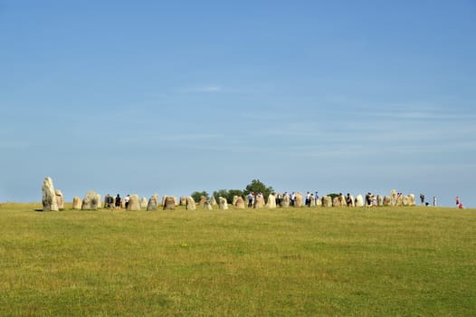 Over the small city Kaaseberga in the Southern part of Sweden stands this Stone Circle Ales Stenar (Ales Stones). The Archeologists can´t figure out wheather it is a Burial ground or the place have had some kind of religious function as a worshipping place.