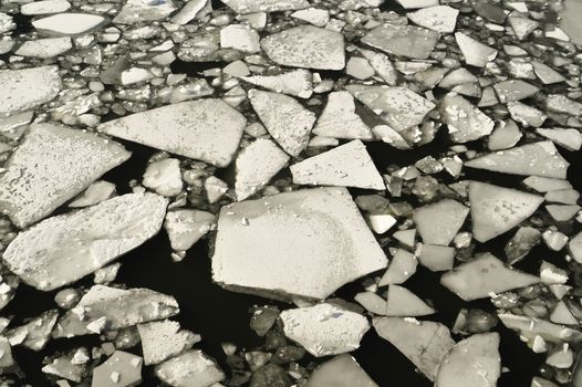 Broken Icy surface caused by ice breaker in frozen water, Stockholm, Sweden