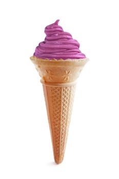 Berry ice cream cone over a white background