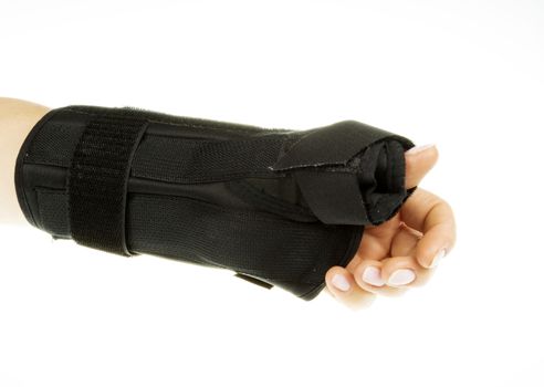 Forearm from wrist orthosis.Horizonta view.Isolated white background.View from inside