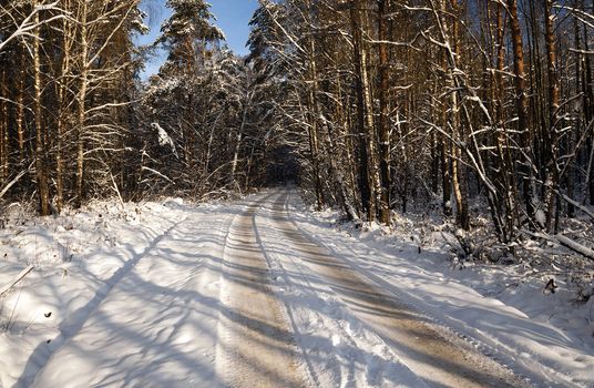   the small road photographed in a winter season