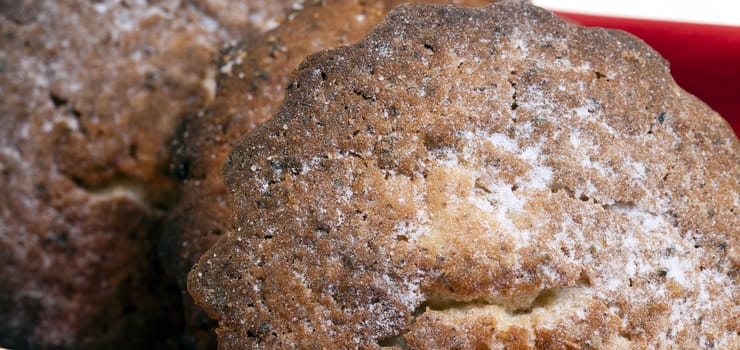  made homemade muffins , photographed close up