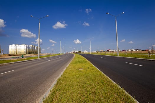   the constructed new road in the new district of the city under construction