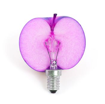 Apple lightbulb, concept of green energy - isolated on white