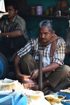 Jodhpur, India - January 1, 2015: Unidentified Indian man in the market on January 1, 2015 in Jodhpur, India. Jodhpur is know as the blue city.