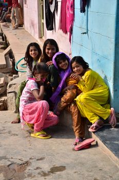 Jodhpur, India - January 2, 2015: Portrait of Indian children in a village in Jodhpur, india. Jodhpur is the second largest city in the Indian state of Rajasthan with over 1 million habitants.