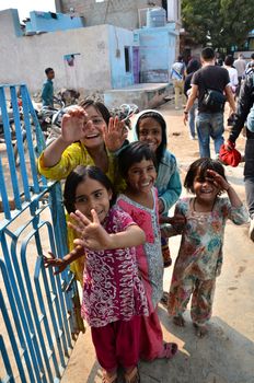 Jodhpur, India - January 2, 2015: Portrait of Indian children in a village in Jodhpur, india. Jodhpur is the second largest city in the Indian state of Rajasthan with over 1 million habitants.