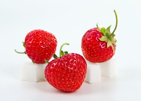 Fresh sweet strawberry on sugar cube