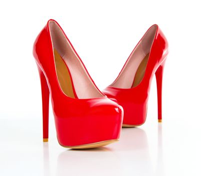 Red high heel women shoes isolated on white background