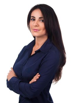 Business woman portrait, crossed arms, isolated on white