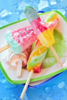 Icecream and popsicle with ice cubes