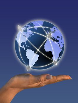 Globe on human hand. Communication concept illustration.
