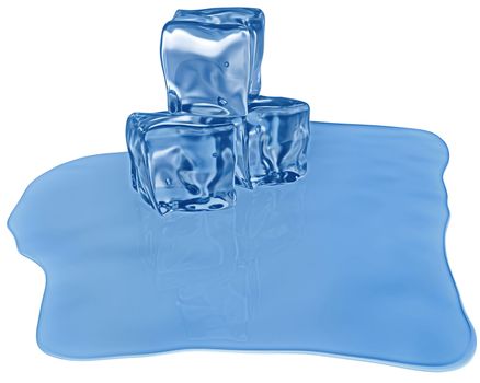 melting ice cubes of a blue shade with air bubbles
